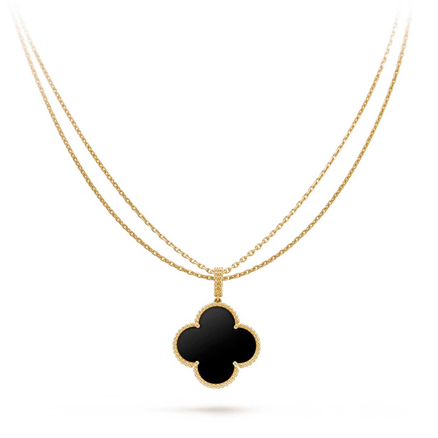 [Baslove]CLOVER 25MM GOLD ONYX BIG CLOVER NECKLACE