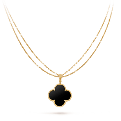 [Baslove]CLOVER 25MM GOLD ONYX BIG CLOVER NECKLACE