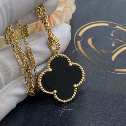 [Baslove]CLOVER 25MM GOLD ONYX BIG CLOVER NECKLACE