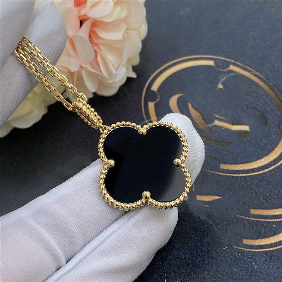 [Baslove]CLOVER 25MM GOLD ONYX BIG CLOVER NECKLACE