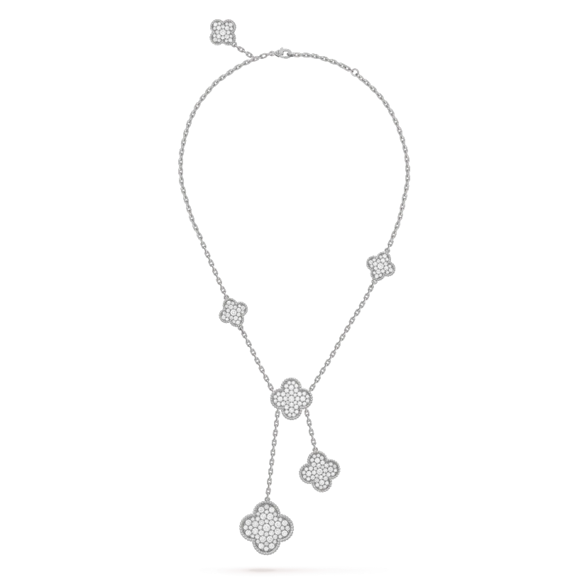 [Baslove]CLOVER 5 MOTIFS SILVER DIAMONDS NECKLACE