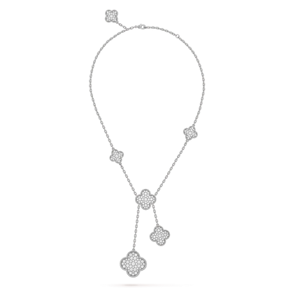 [Baslove]CLOVER 5 MOTIFS SILVER DIAMONDS NECKLACE