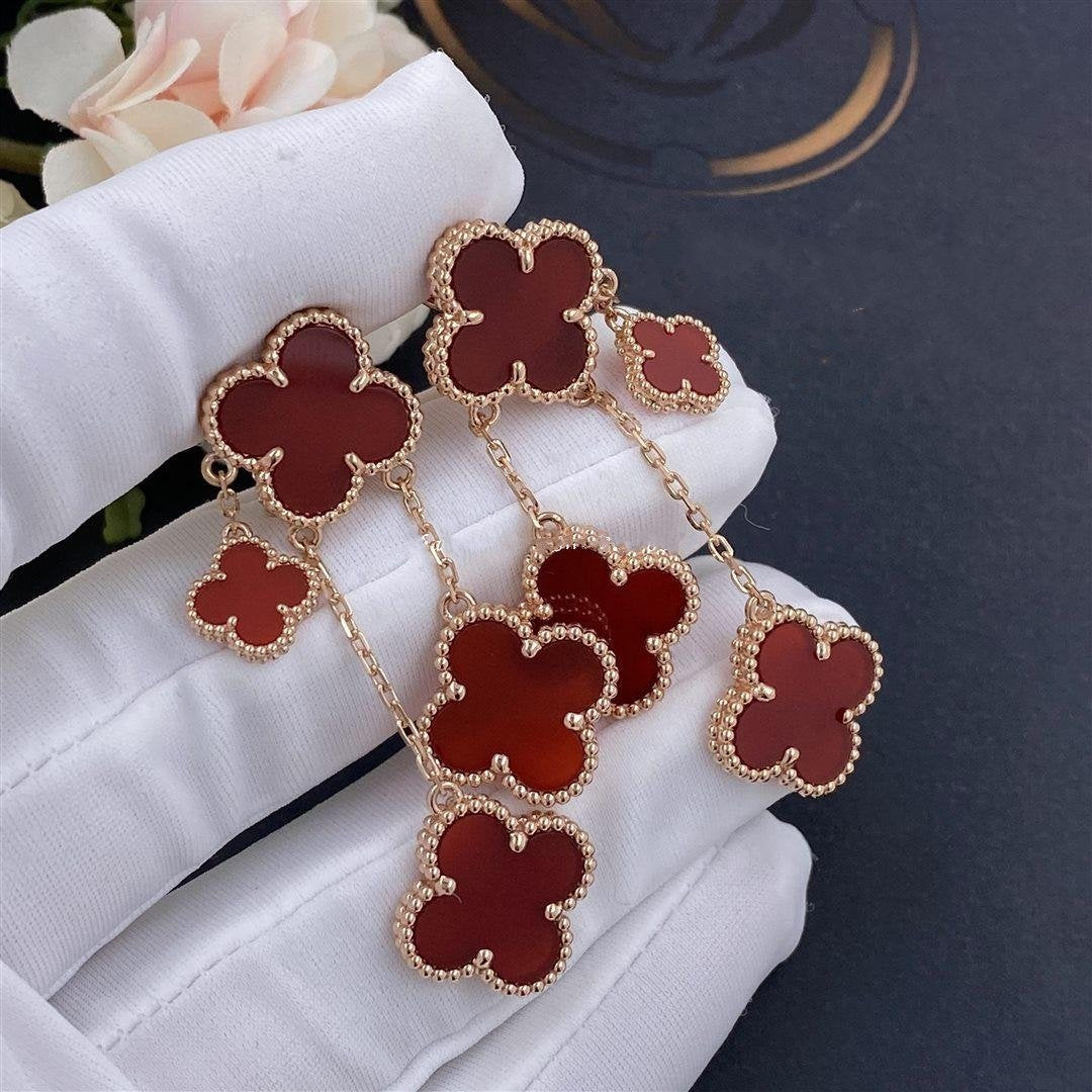 [Baslove]CLOVER EARRINGS CARNELIAN 4 MOTIFS PINK GOLD