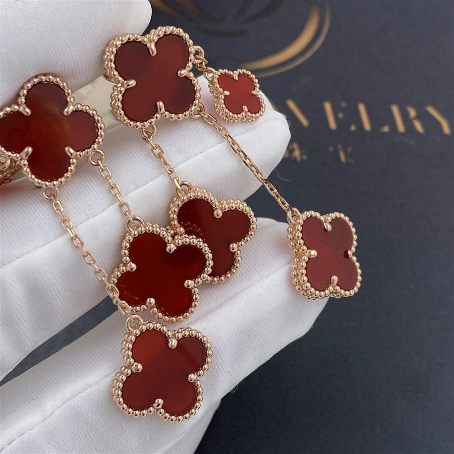 [Baslove]CLOVER EARRINGS CARNELIAN 4 MOTIFS PINK GOLD