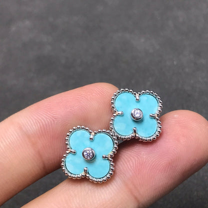 [Baslove]CLOVER 1 DIAMOND BLUE SKY SILVER EARRINGS