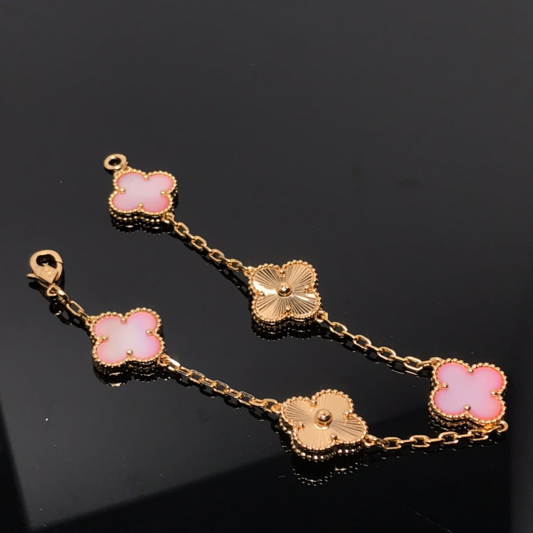 [Baslove]CLOVER BRACELET 5 MOTIF PINK AND PINK GOLD