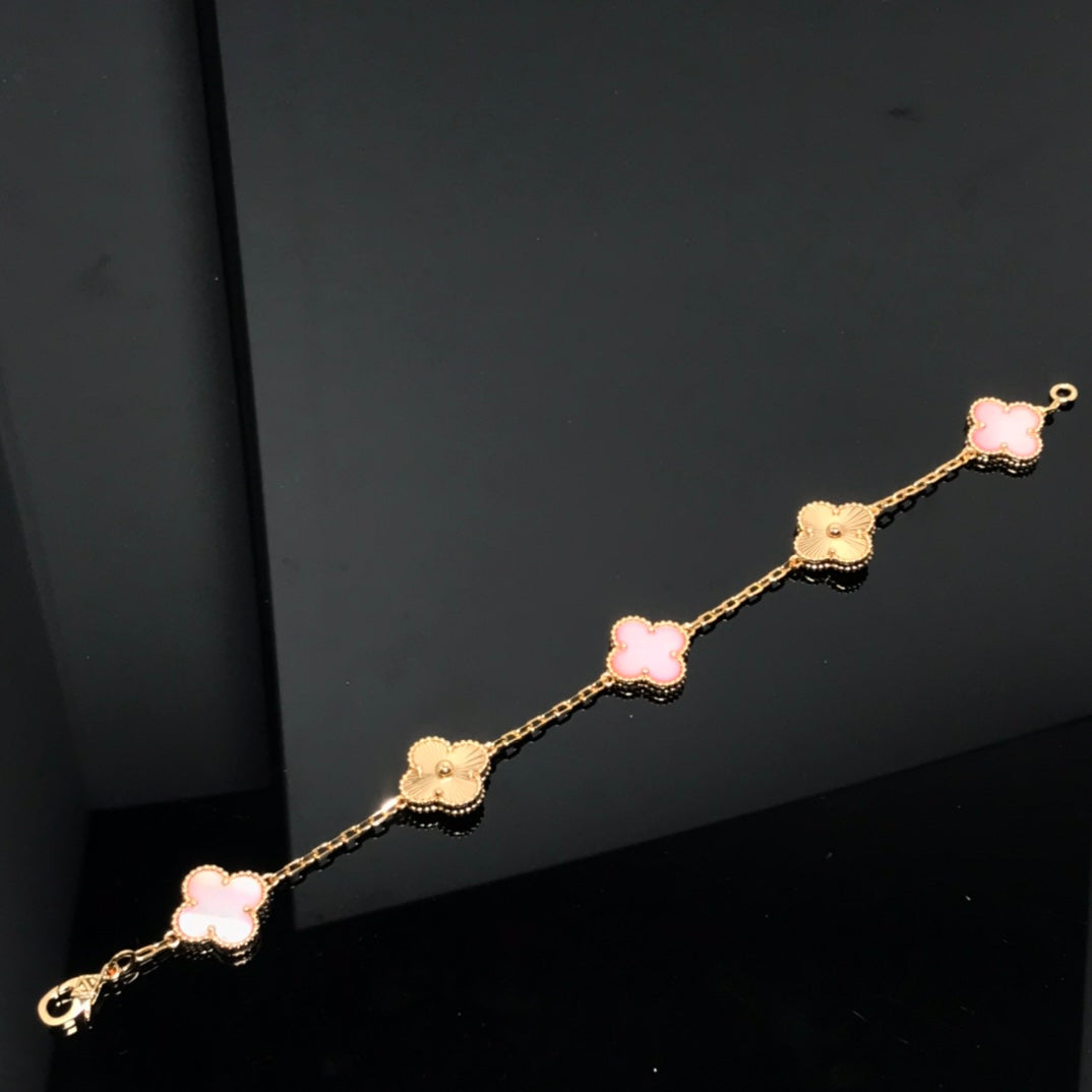 [Baslove]CLOVER BRACELET 5 MOTIF PINK AND PINK GOLD