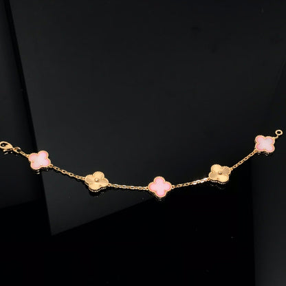 [Baslove]CLOVER BRACELET 5 MOTIF PINK AND PINK GOLD