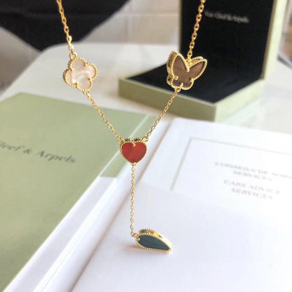 [Baslove]LUCKY SPRING 4 MOTIFS ROSE GOLD NECKLACE