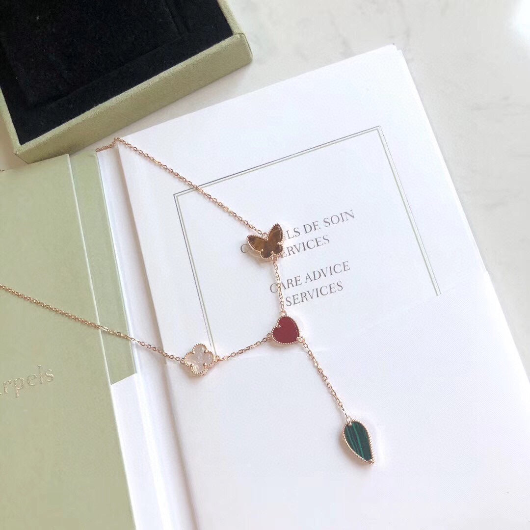 [Baslove]LUCKY SPRING 4 MOTIFS ROSE GOLD NECKLACE