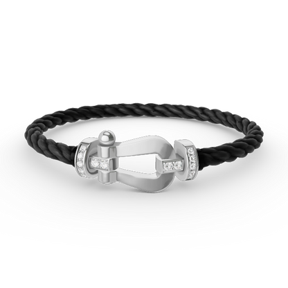 [Baslove]FORCE LARGE HORSESHOE HALF DIAMOND BRACELET SILVER