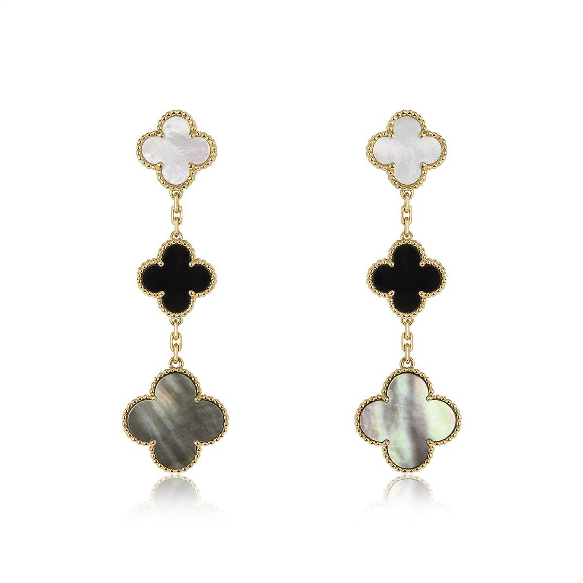 [Baslove]CLOVER EARRINGS GOLD ONYX MOP 3 MOTIF