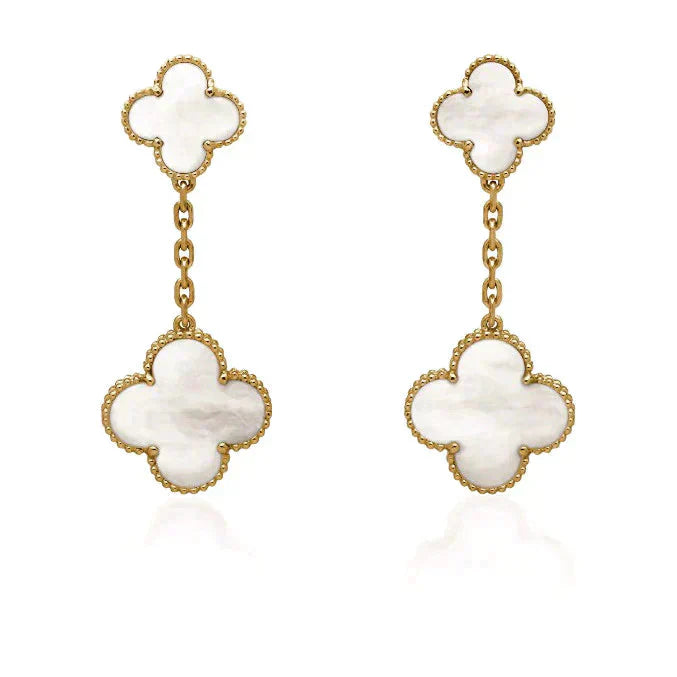 [Baslove]CLOVER 2 MOTIF WHITE MOP EARRINGS