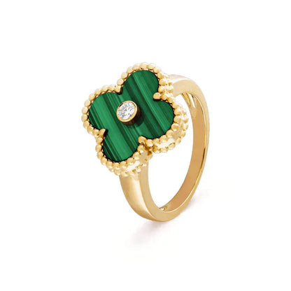 [Baslove]CLOVER MALACHITE RING GOLD DIAMOND