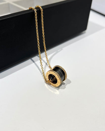 [Baslove]ZERO 1 BLACK CERAMIC DIAMOND PINK GOLD NECKLACE