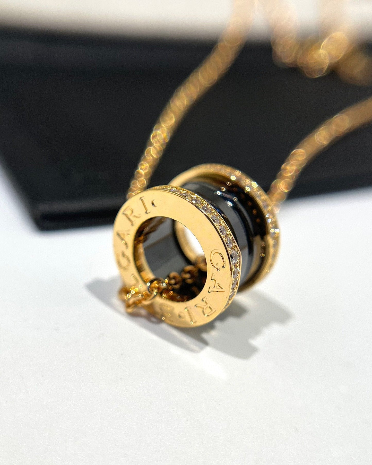 [Baslove]ZERO 1 BLACK CERAMIC DIAMOND PINK GOLD NECKLACE