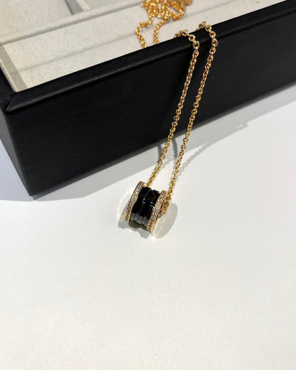 [Baslove]ZERO 1 BLACK CERAMIC DIAMOND PINK GOLD NECKLACE