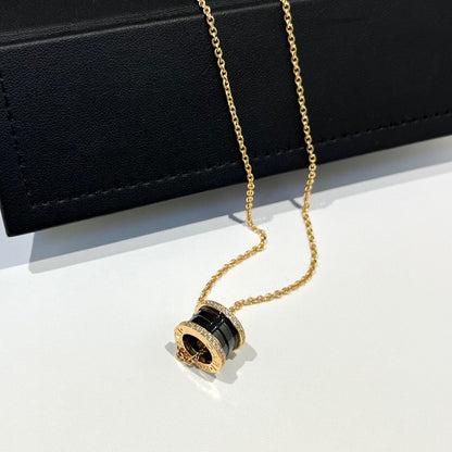 [Baslove]ZERO 1 BLACK CERAMIC DIAMOND PINK GOLD NECKLACE